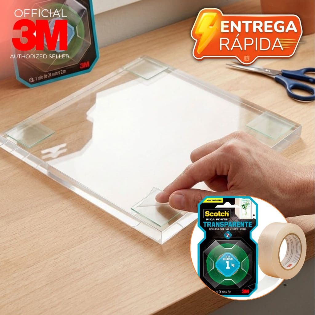 Fita Dupla Face 3M Transparente Fixa Forte 24mm X 2m Para Vidro Fixa Quadro Espelho Chave 5kg Scoth