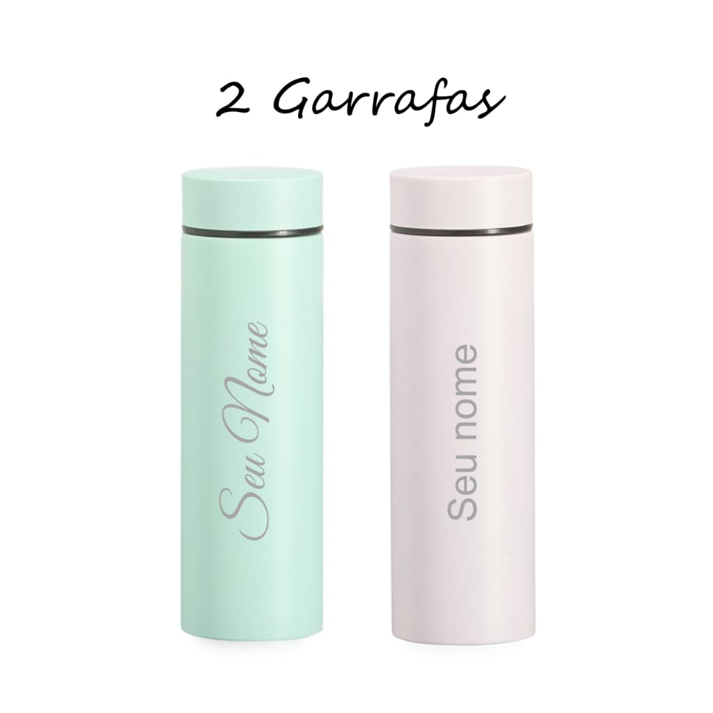 kit 2 Mini Garrafas Térmica 240 ml personalizada com seu nome ideal para lancheira