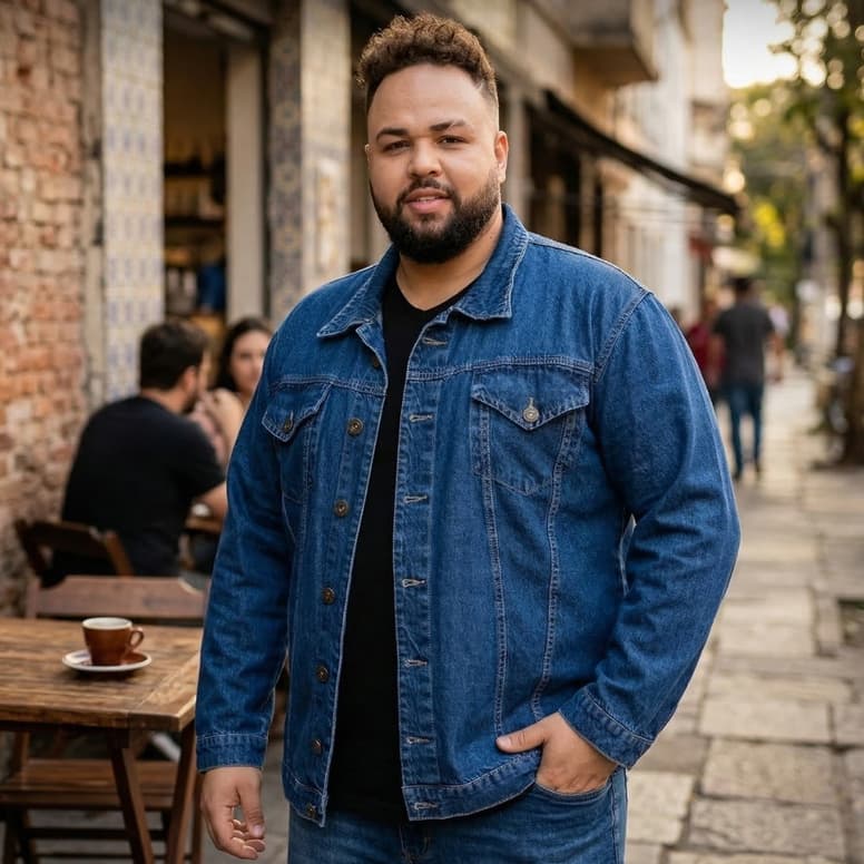 Jaqueta Jeans Masculina Plus Size Outono Inverno