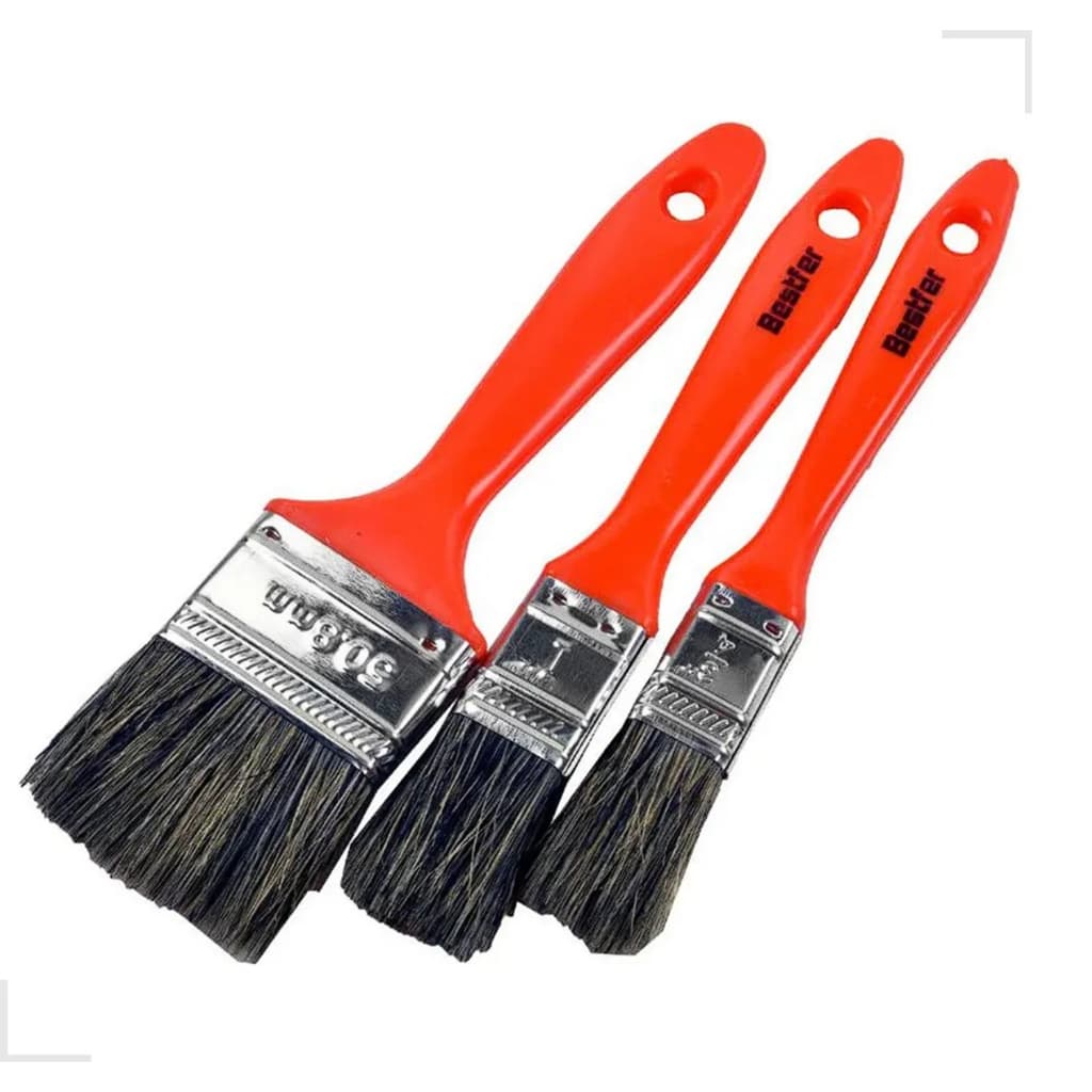Jogo Pinceis Trincha Com 3 Peças Cabo Plástico Reforçado Ideal para Pintura e Acabamento