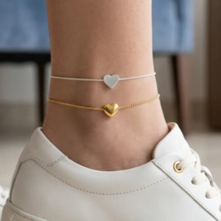 Tornozeleira Feminina Mini Coração Delicado Folheado a prata925 ou ouro18k