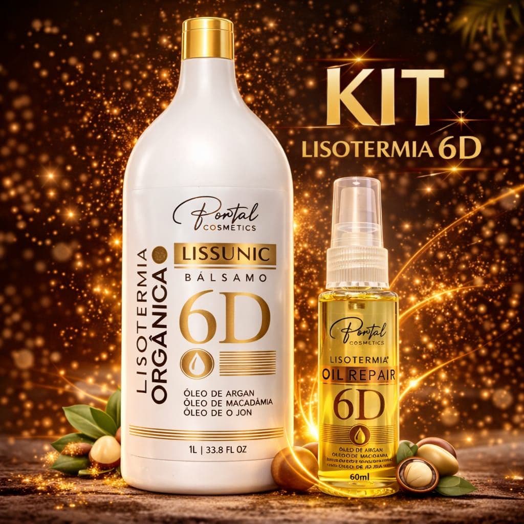 Kit Progressiva Orgânica 6D + Óleo Reparador 6D Lisotermia Portal | Alinhamento, Anti Frizz, Brilho Intenso, Resultado P