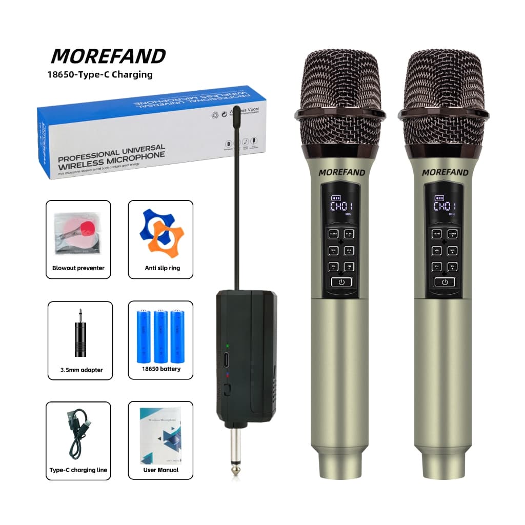 Microfone Sem Fio UHF 2.4G  Melhoramento Vocal – Efeito Reverb, Controle de Volume, Canais Ajustáveis