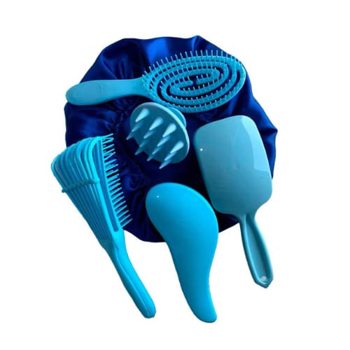 Super Kit Capilar 6 em 1 Escovas Flex Oval + Curvada + Mágica + Polvo + Touca + Massageador
