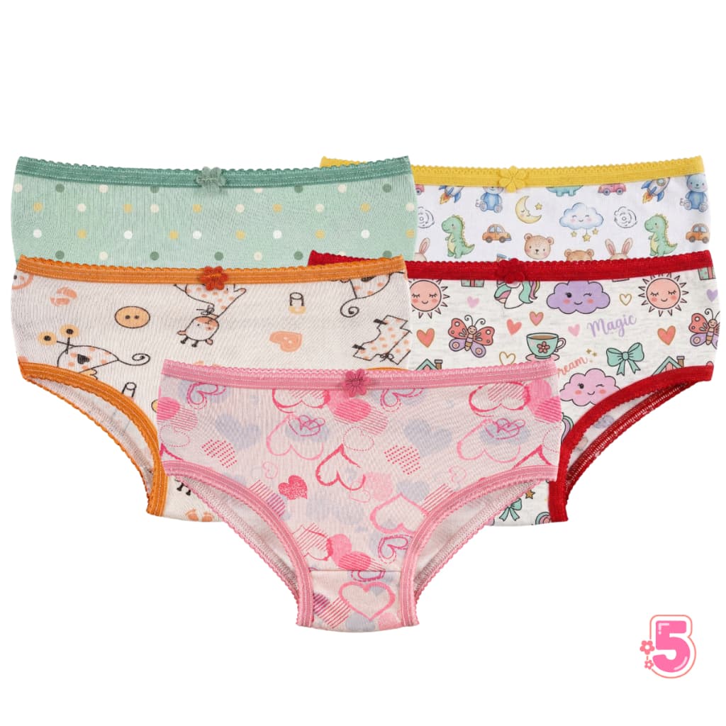 Kit 5 Calcinha Infantil Estampada 100% Algodão Confortável Antialergica Calçolinha Criança Menina
