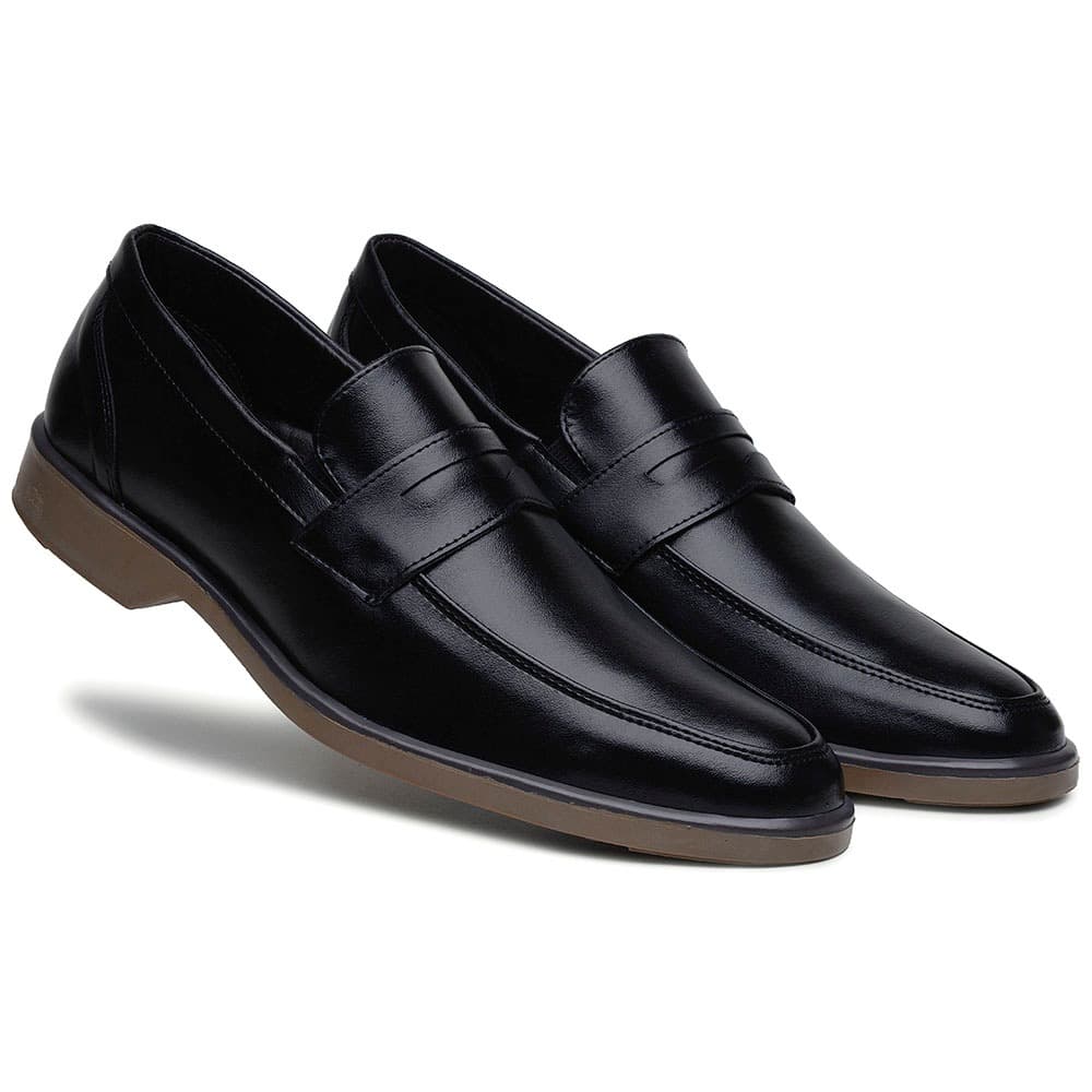 Sapato Casual Masculino Sintético Preto com Solado Bicolor Preto Âmbar - Conforto e Estilo para o Dia a Dia