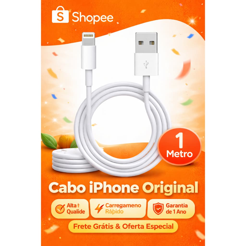 Cabo Iphone Original Lightning 1 Metro Carregamento Rápido modelos IOS 5 ao 14