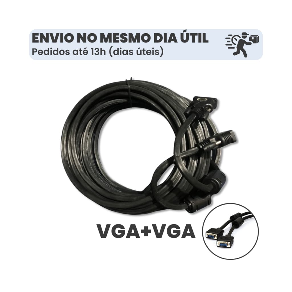 Cabo VGA 5m DB15 Macho Macho com Filtro Ferrite Analógico