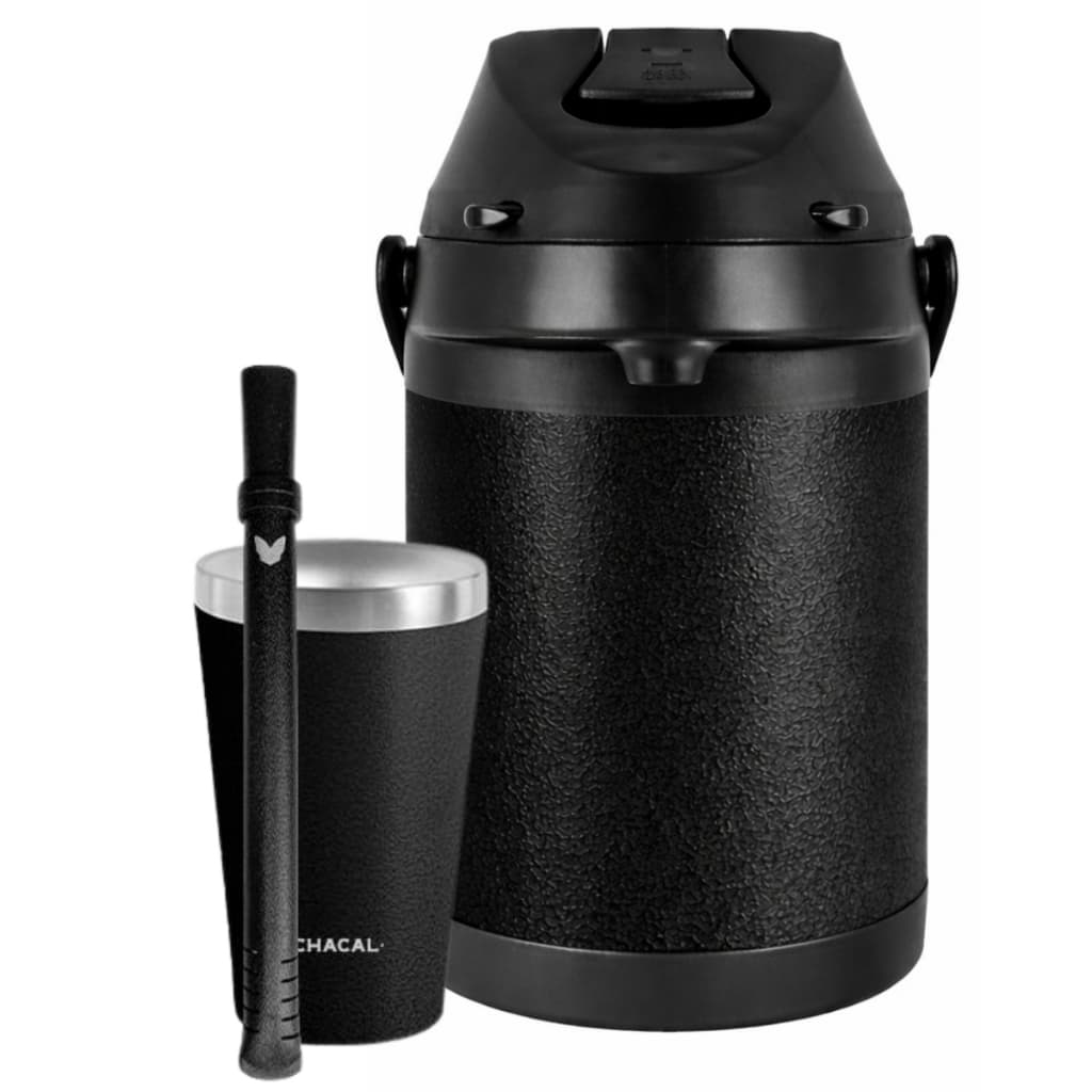 Kit Garrafa Térmica Chacal 3x1 Copo Térmico 200 ml Preto Bomba Pintura a Oléo
