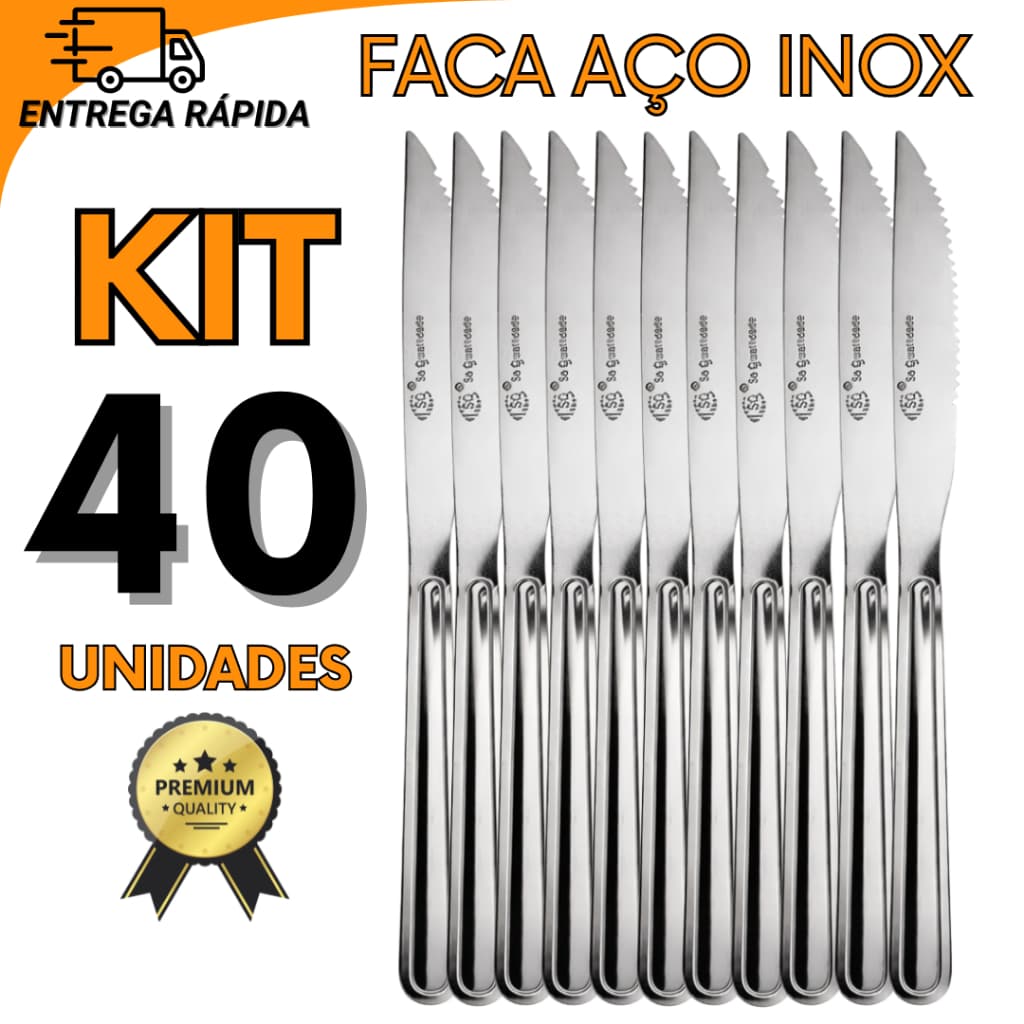 Jogo Facas De Mesa 40 Peças Em Inox Para Enxoval Restaurantes Festas Casa