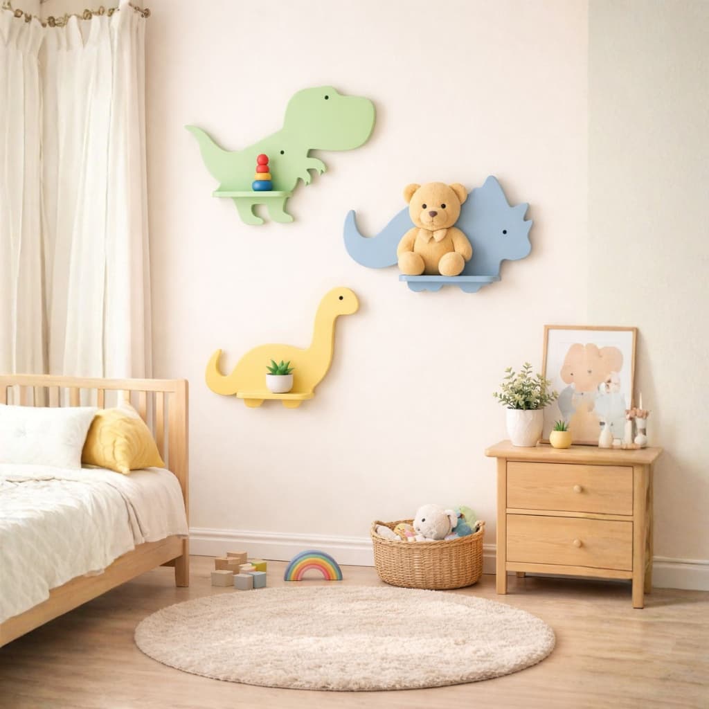 Kit 3 Prateleira Dinossauro Para Bebê Infantil Quarto e Sala Para Decoração
