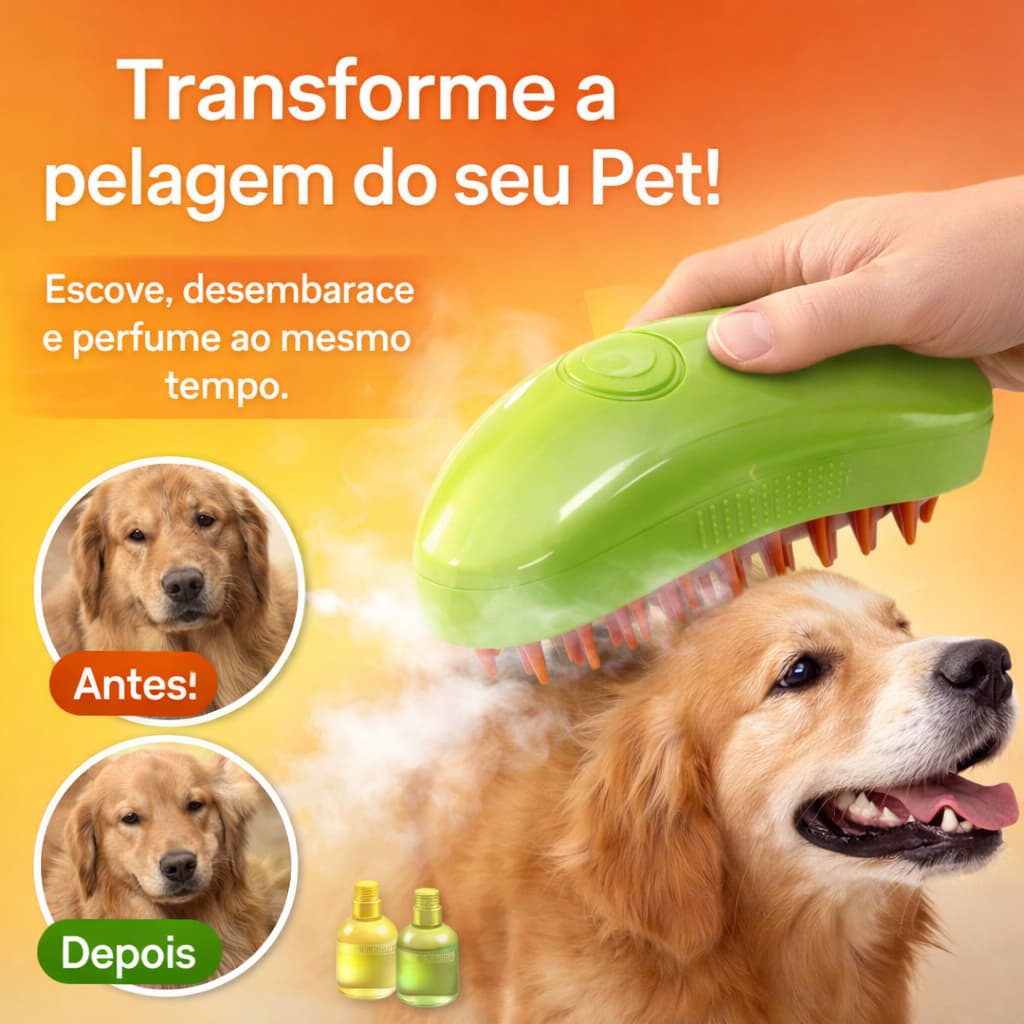 Escova a Vapor para Pet Removedora de Pelos Cachorro e Gato Recarregável LMZ0485 Bivolt