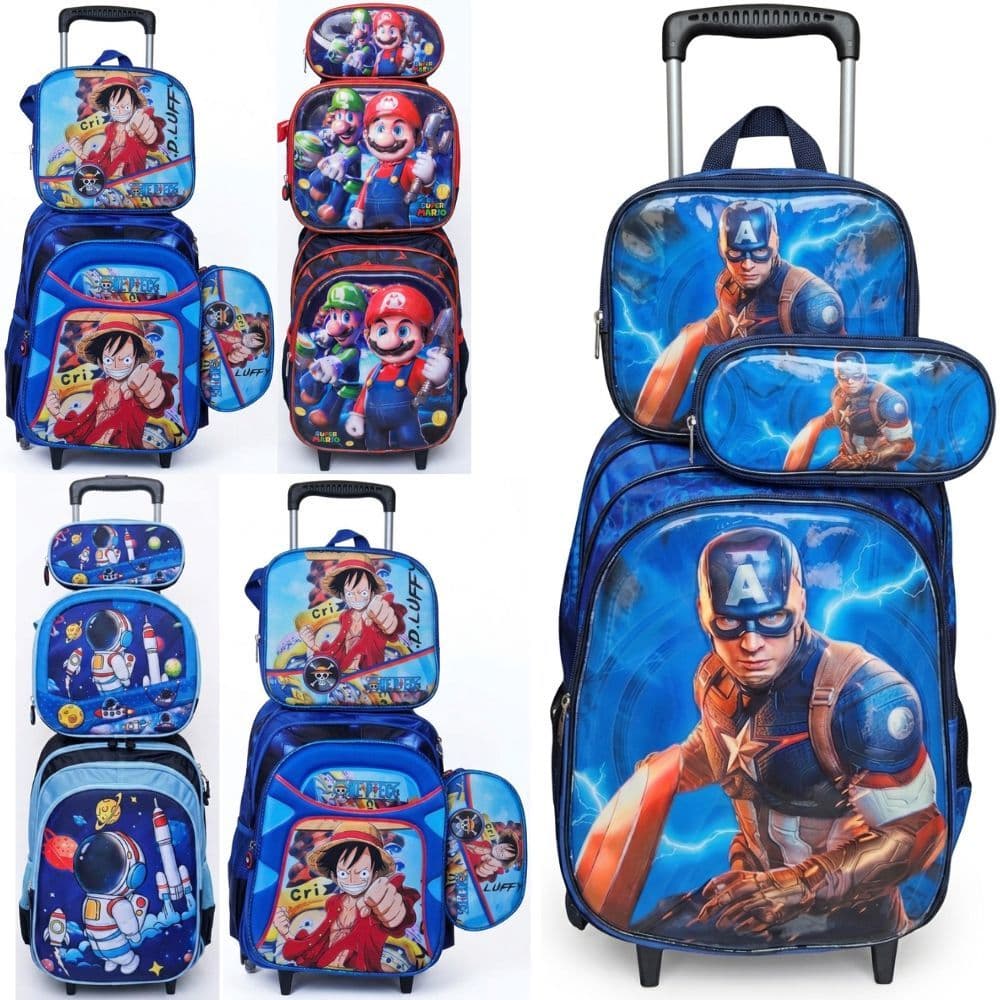 Kit Mochila Infantil Escolar Menino Menina Criança 3D Bolsa Masculino Feminino Personagem Homem Aranha Escola Passeio