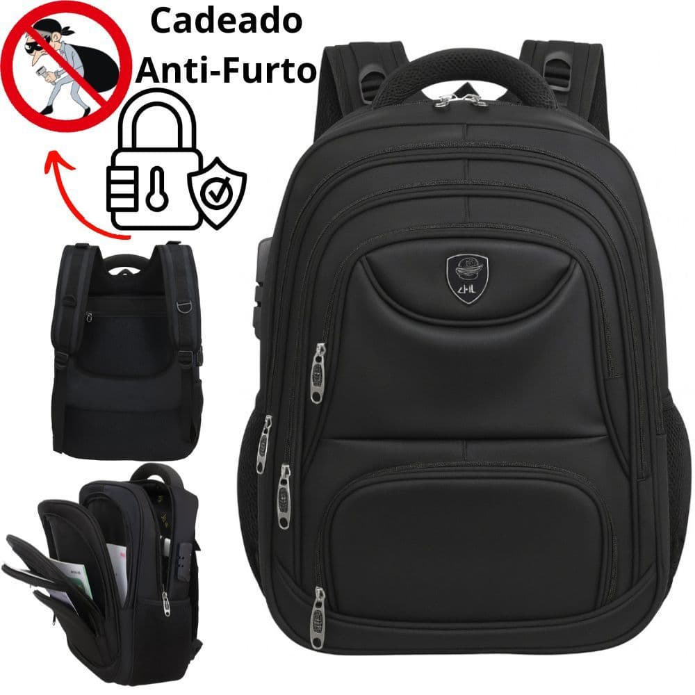 Mochila Grande Impermeável Cadeado com Bolso Anti-furto 40l Faculdade Reforçada Notebook Escolar