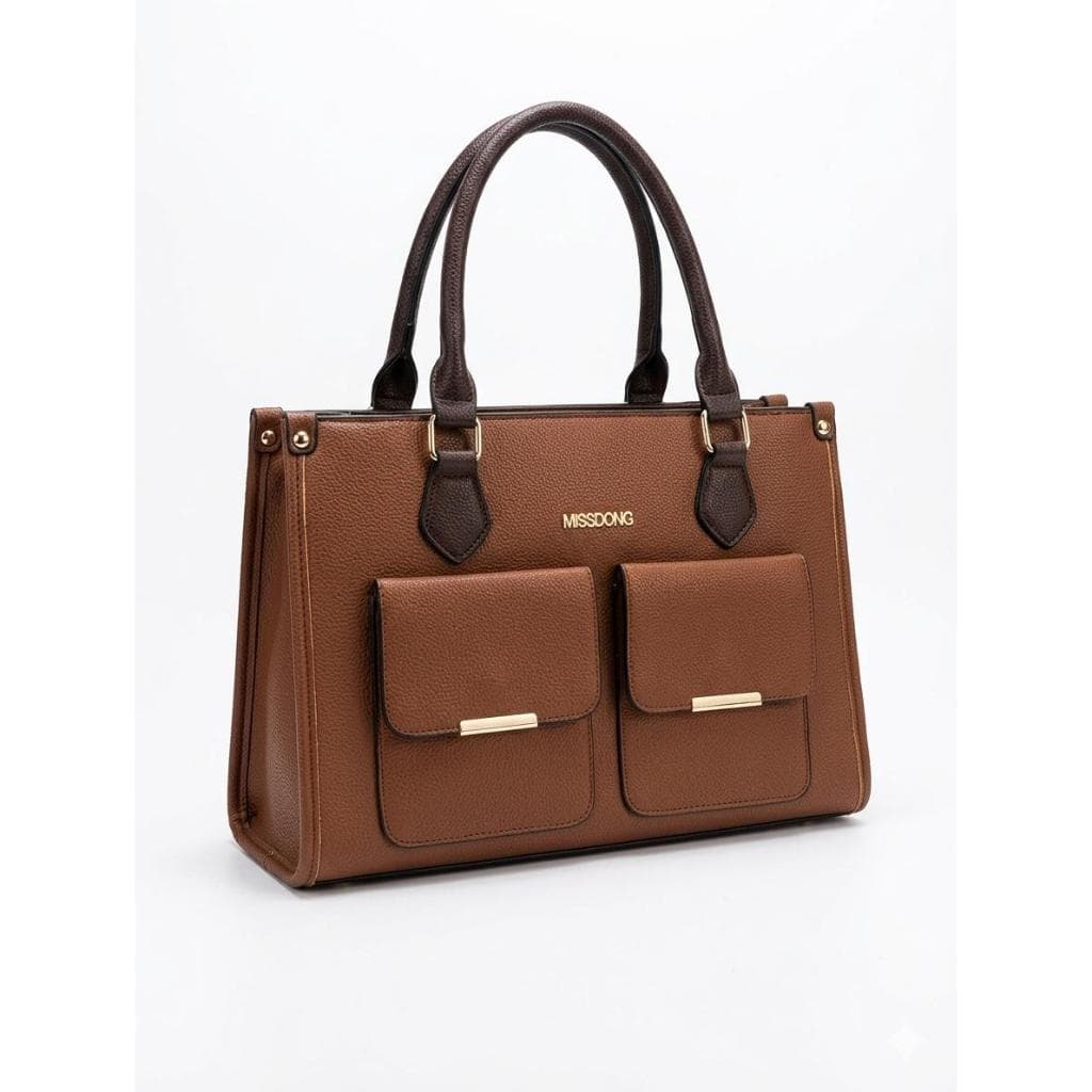 Bolsa Tote Elegante Missdong com Bolsos Frontais e Pingente