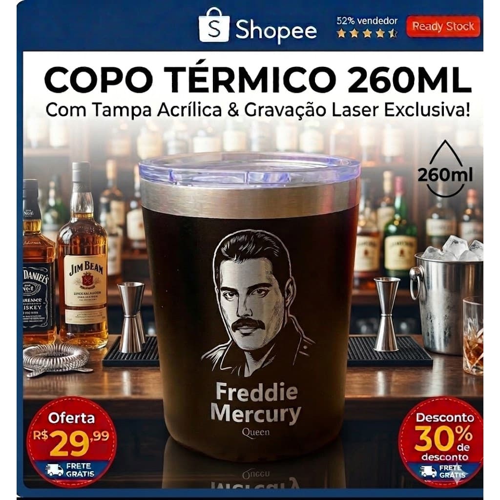 Copo Térmico 260ml Personalizado Laser - Modelo Premium Sem Emendas (Corpo Único)