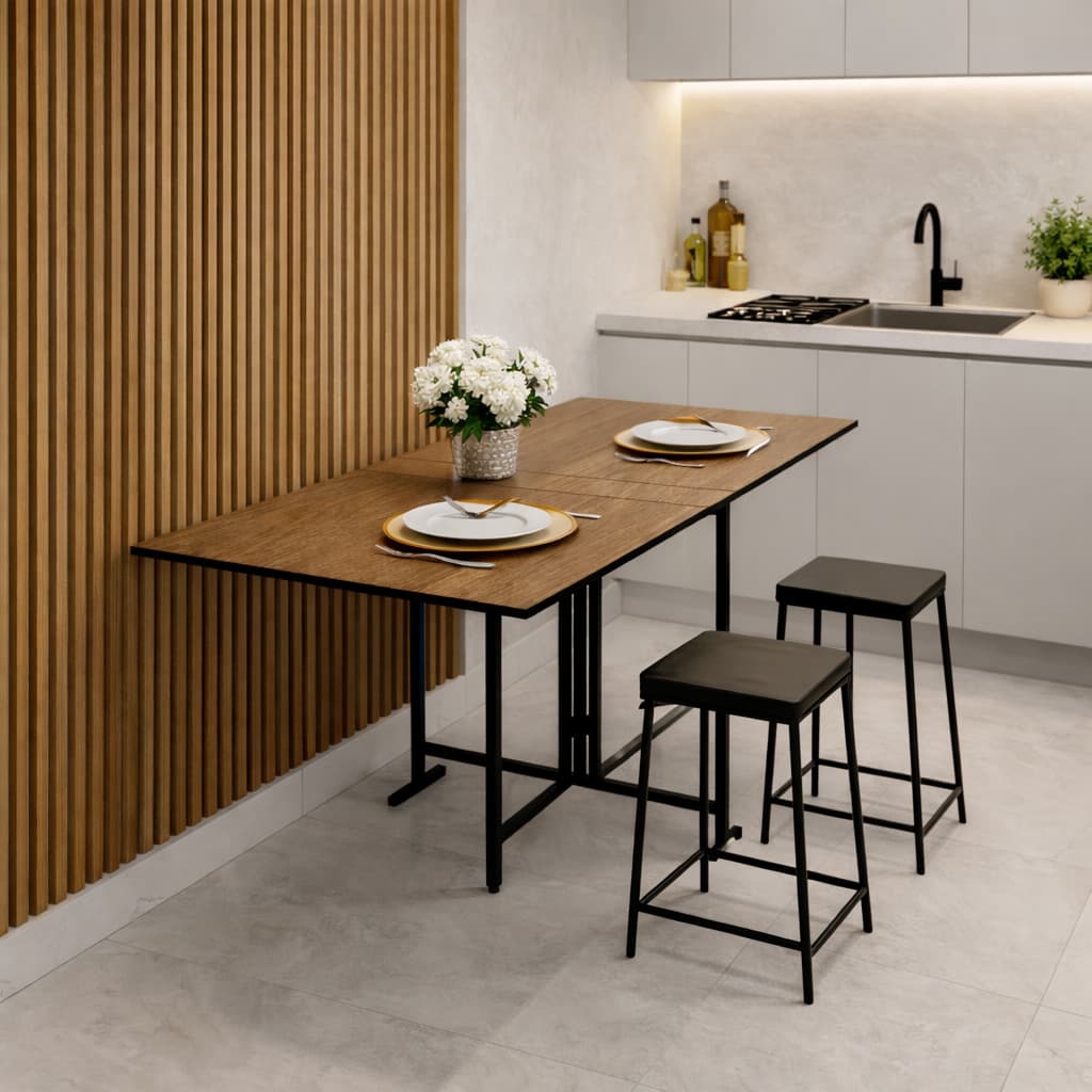 Mesa Articulada Dobrável de Jantar 6 Lugares Multiuso Compacta Apartamento Cozinha Estilo Industrial Pratica e Moderna
