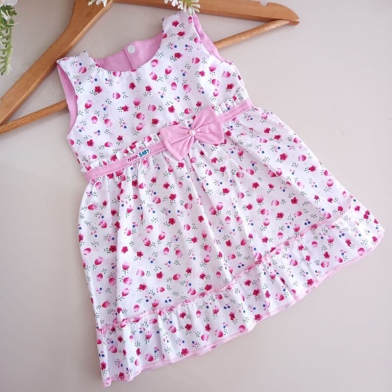 Vestido Bebê Menina 3 a 6 Meses Floral com Laço frontal Roupa Infantil Vestido Infantil Delicado