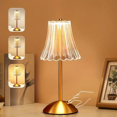Abajur Mesa Saia De Seda Com Barra Led Sensor Sem Fio 3 Cor