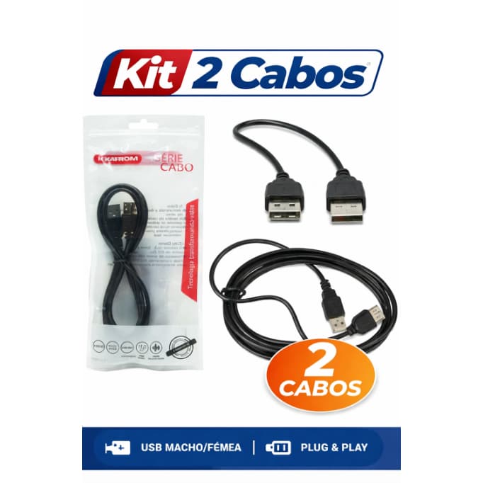 Kit 2 Cabo Extensor USB Macho X Fêmea 1.5M Extensão Reforçado