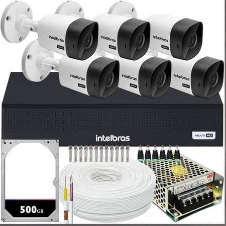 Kit 6 Camera de Seguranca Intelbras Bullet vhl 1120b Externa Dvr 8 canais multi hd