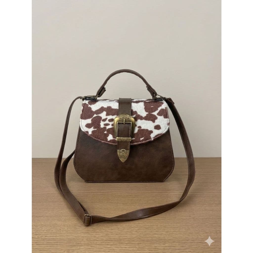Bolsa Feminina Fechamento Fivela Country Cow Print Alça Transversal Regulável