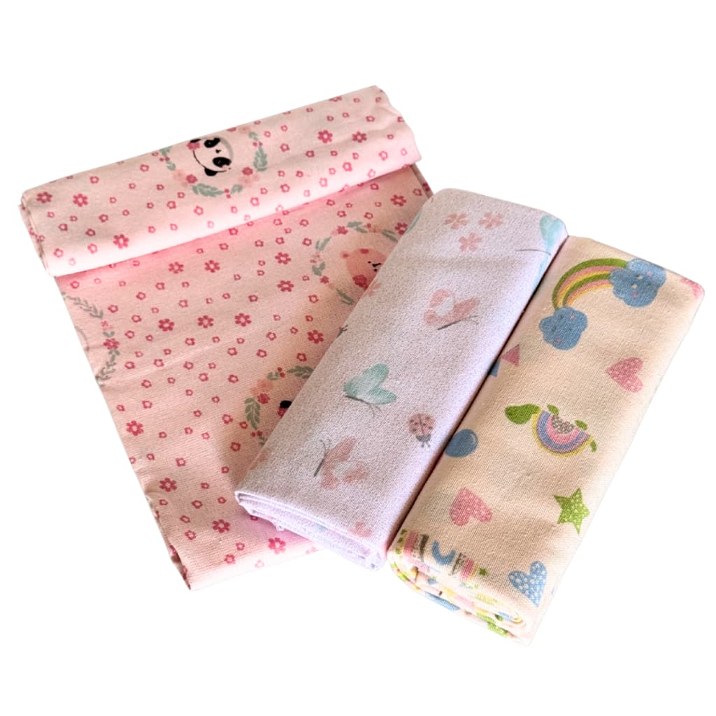Kit 3 Cueiros Flanelados Bebê 100% Algodão | Macio Estampado | Enxoval Infantil Menino Menina