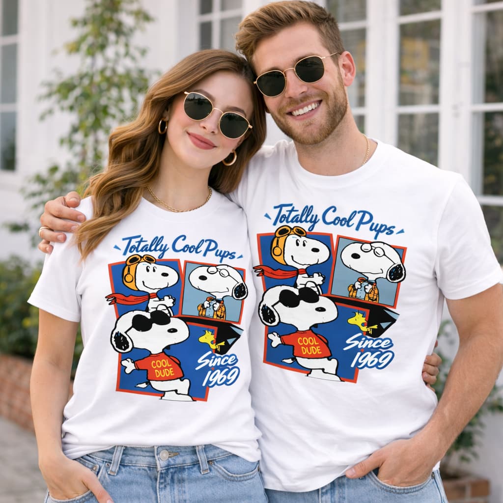 Camiseta Snoopy Totally Cool Pups Unissexl Estampada Casual Conforto Premium Unissex