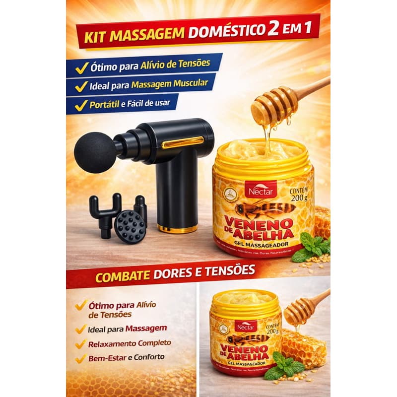 Kit Massageador Elétrico + Gel Massageador Corporal Relaxante Portátil Uso Diário