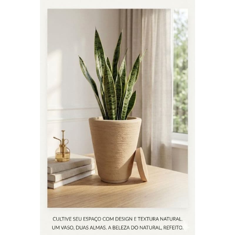 Vaso de Planta Decorativo Luz Modelo Escovado com Prato Para Plantas 28x23cm