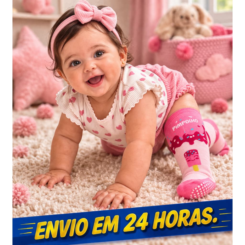 Meia joelheira 3/4 bebê criança infantil antiderrapante pimolho - 05 a 09 meses