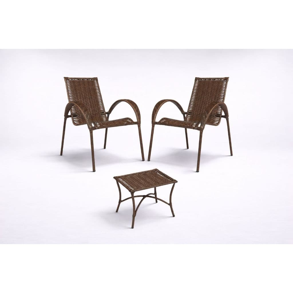 Kit 02 Cadeiras + 01 Mesa De Centro Para Varanda Reforçada com Junco Sintetico e Aço