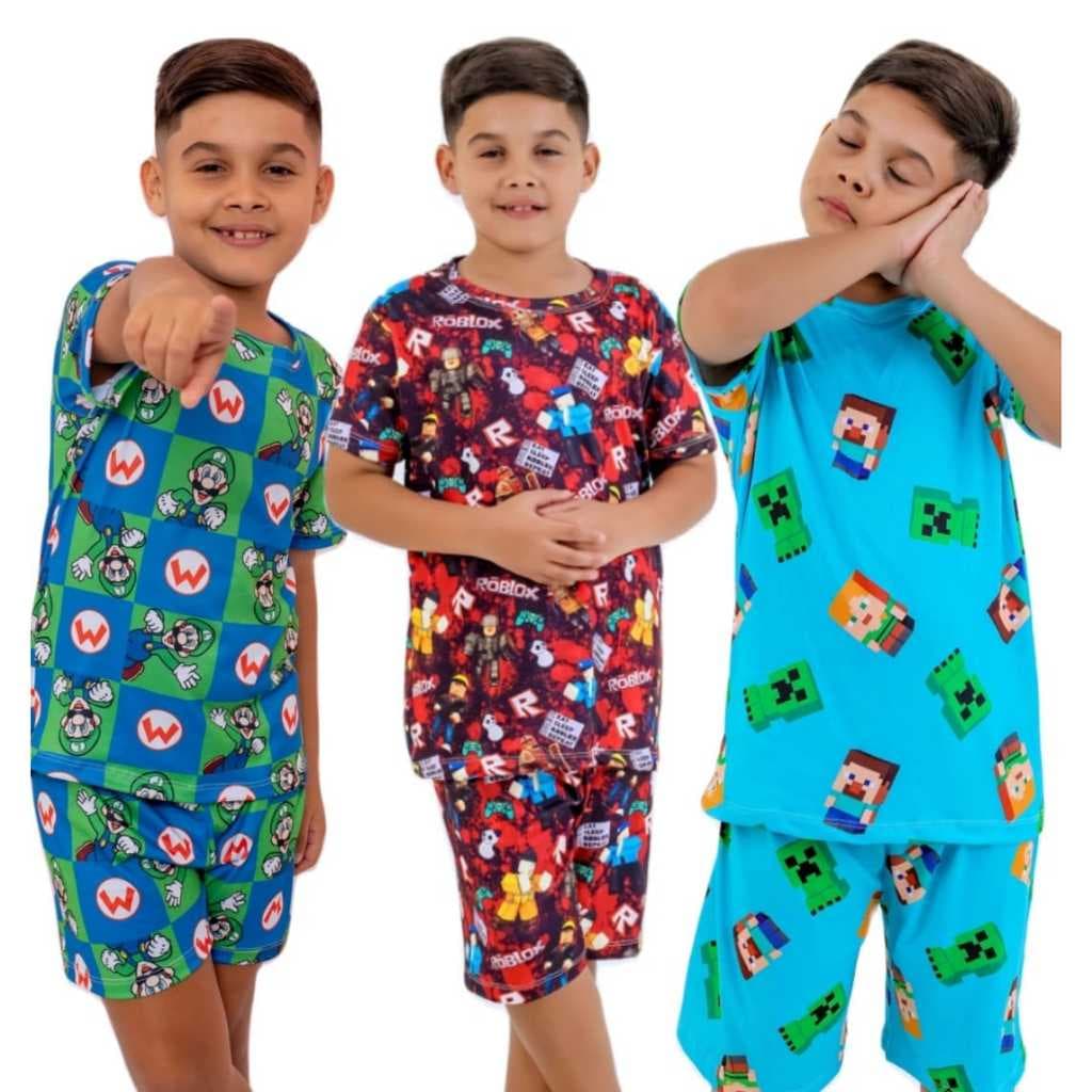 Pijama  infanti Menino  Game Mario Bros MInecraft Roblox Verão 02 ao 13
