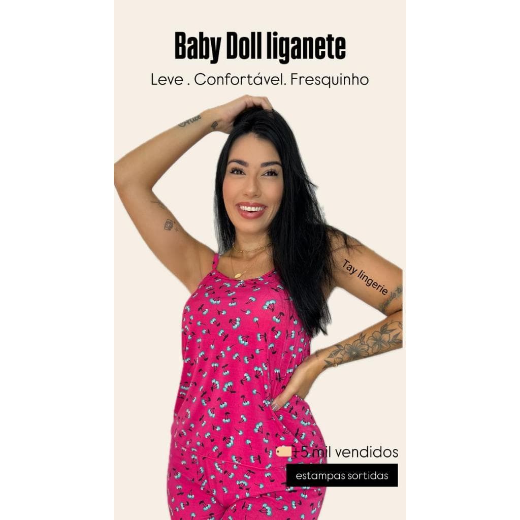 Baby Doll Feminino  Adulto Short Doll Liganete Tecido Geladinho Estampado Confortável Dia A Dia