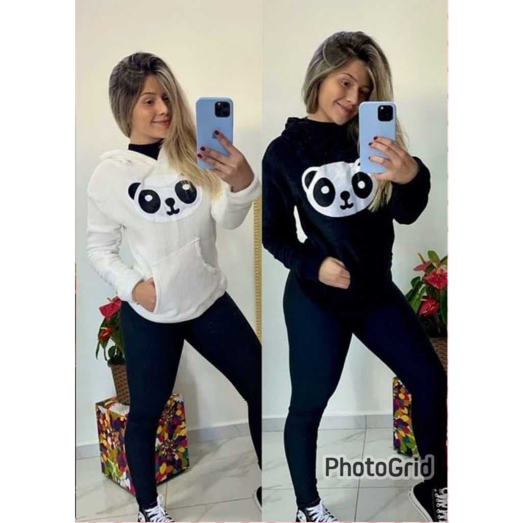 kit 2 blusas de frio peluciadas com estampa panda