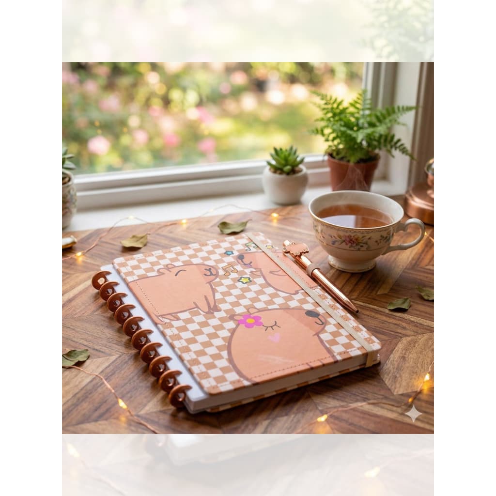 Caderno de Disco Capivara Grande G ✨ Capa Dura Reposicionável Papelaria Fofa Aesthetic Inteligente