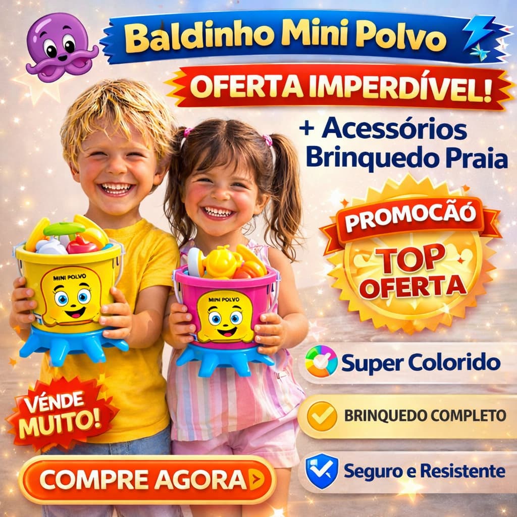 Baldinho Mini Polvo Infantil + Acessórios Praia Brinquedo Completo Promoção