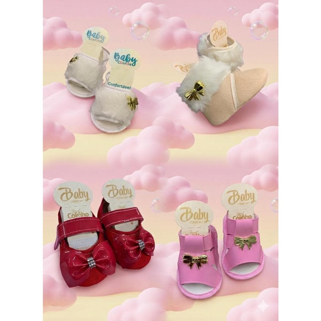 Sapatinho de Bebê Recém Nascido - Kit 4 Pares Sandália,Sapatilha,Pantufa e Botinha Feminina