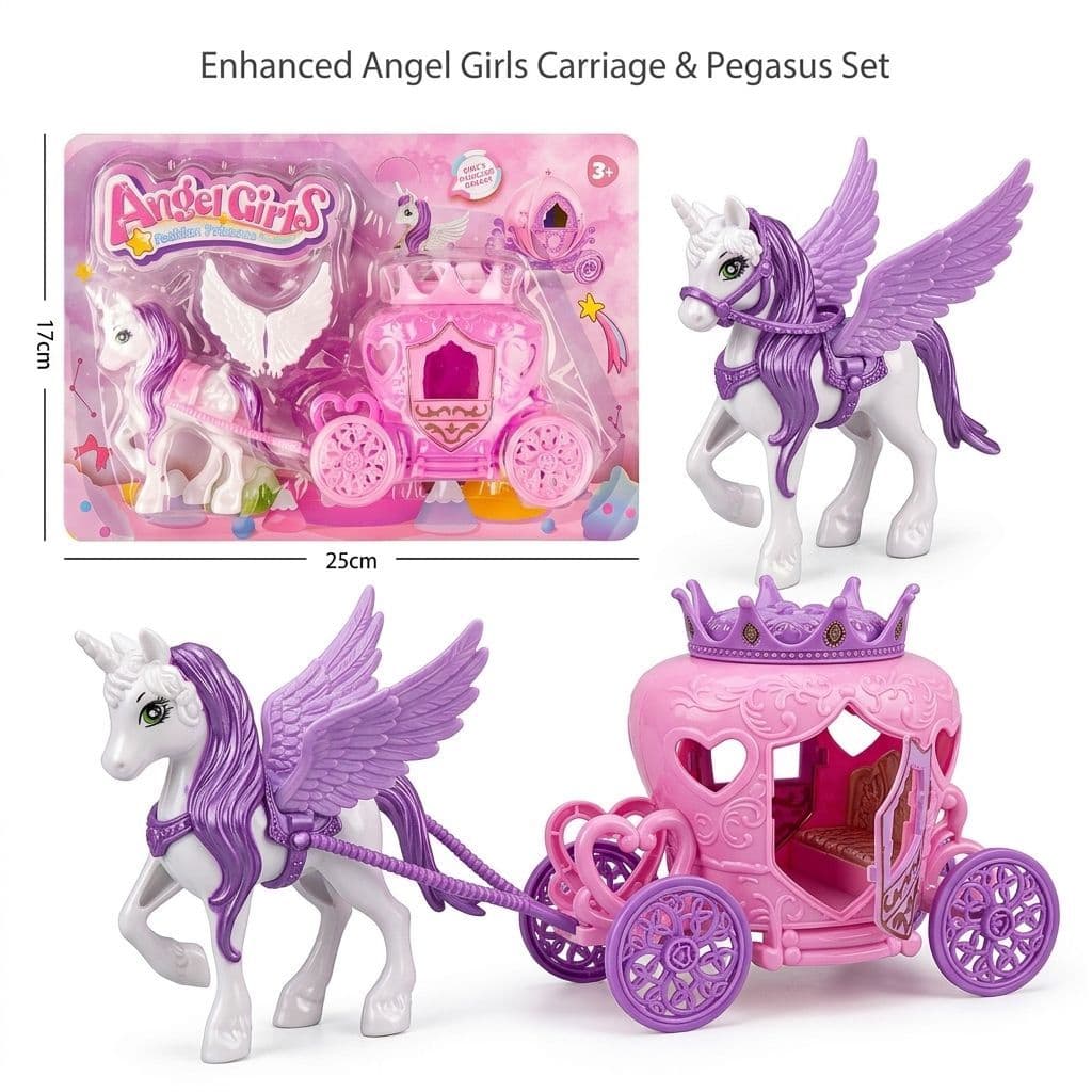 Kit Carruagem da Princesa com Unicórnio Alado Mágico - Brinquedo Conto de Fadas com Coroa e Glitter