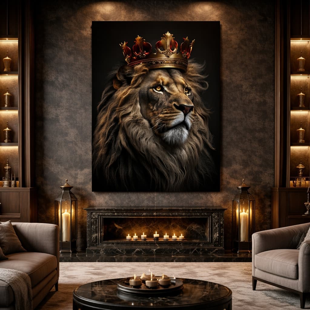 Quadro Decorativo Retrato Majestoso Leão Rei Imponente Decoração Luxo Força e Autoridade Minimalista