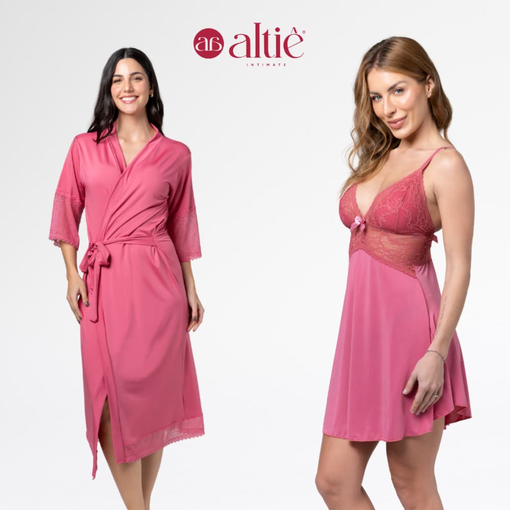 Kit Robe Longo Luxo + Vestido Sleepwear Curto Elegance