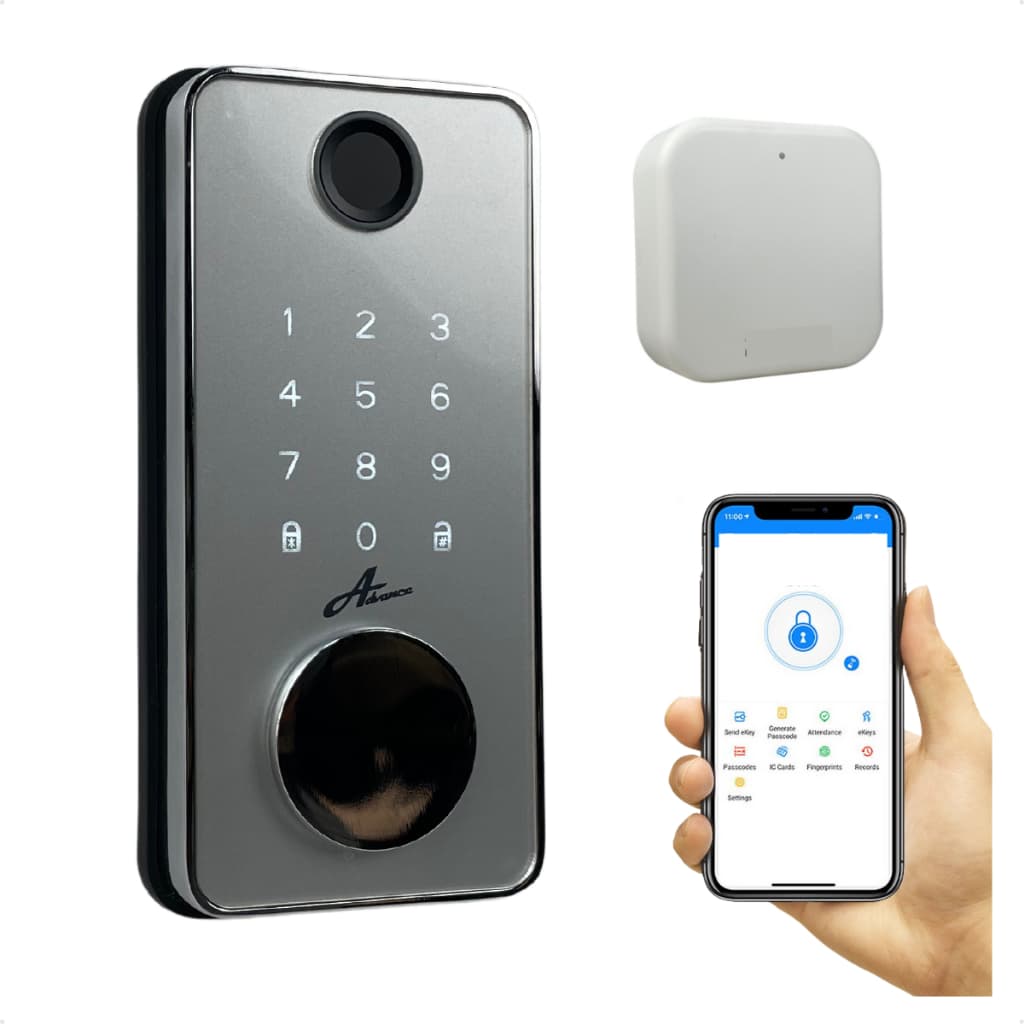 Fechadura Digital Milre 8600 Cinza com Hub WiFi Biométrica Senha Cartão App Bluetooth Smart Lock