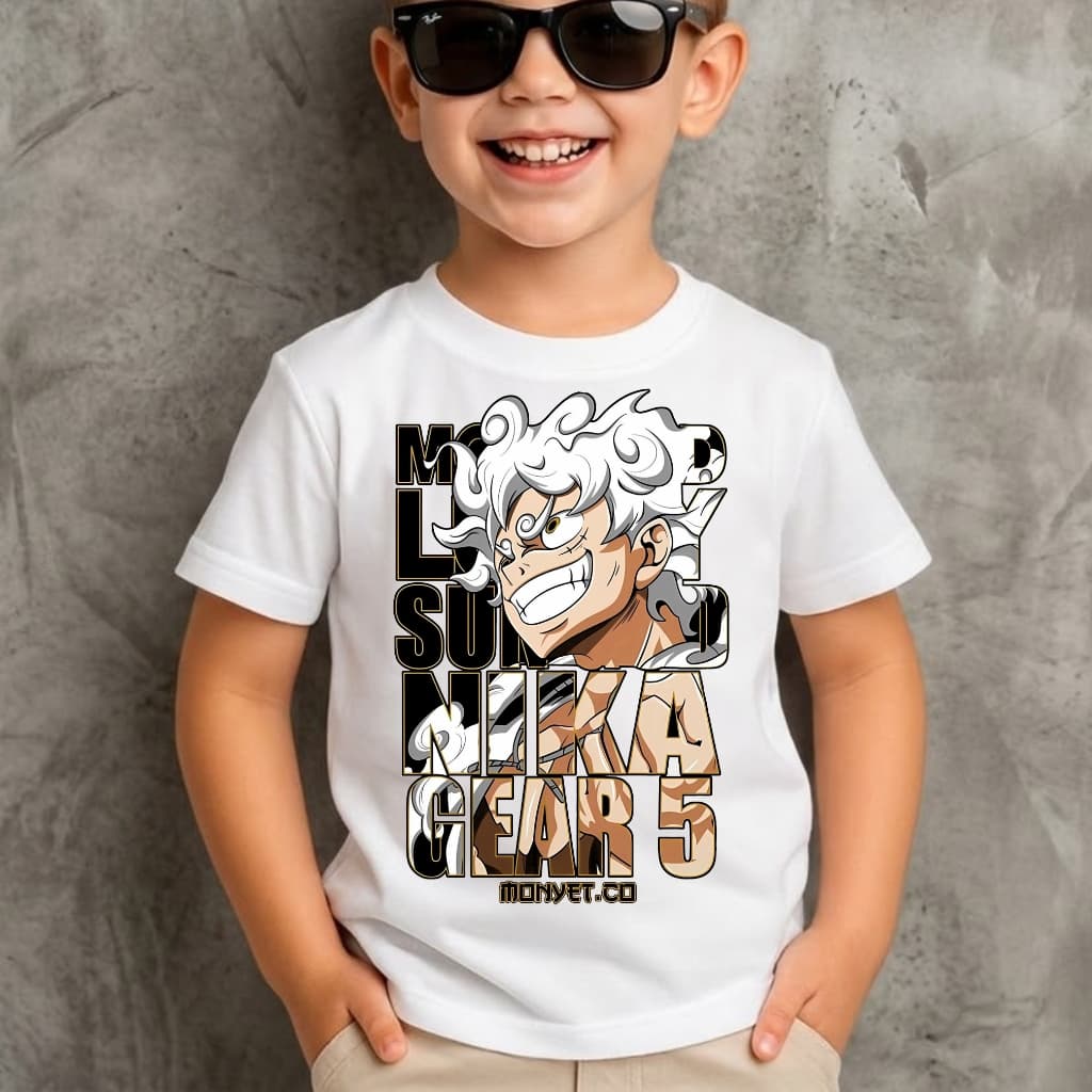 Camiseta Infantil Menino Luffy Gear 5 Nika One Piece Desenho Anime Blusa Premium Juvenil e Adulto