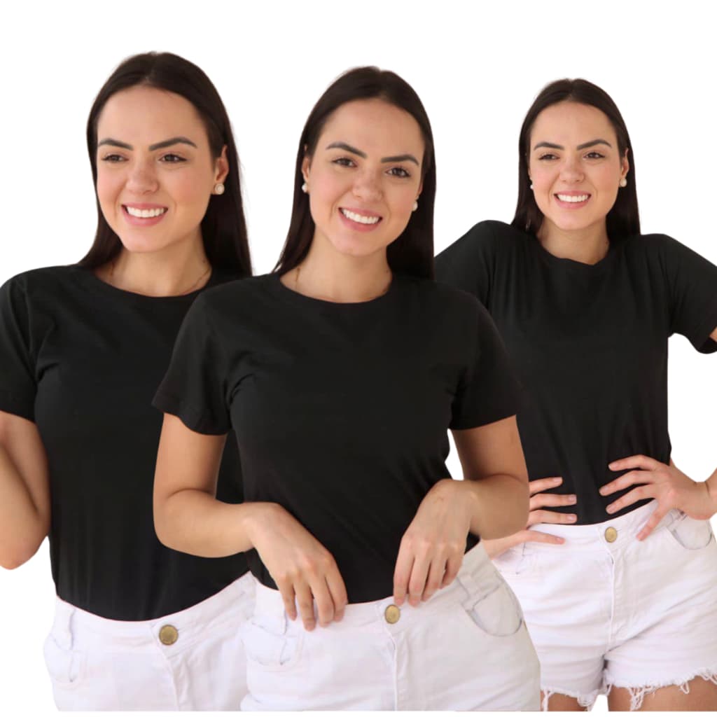 Kit 3 Camisetas Femininas Básicas Premium baby look cores