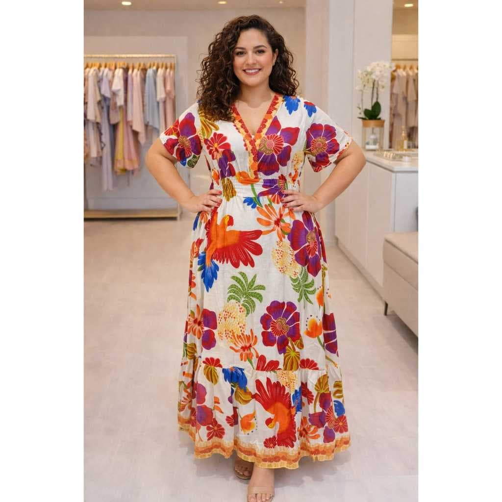 Vestido Longo Estampado Floral Plus Size – Elegância e Conforto 🌺