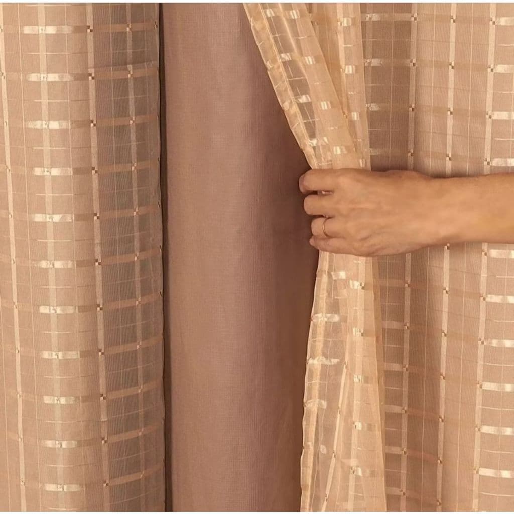Cortina Microfibra 4,00x2,80m Prata com Voil Xadrez/Liso p/ Sala Quarto e Porta 2,80 X1,60m 2,00 X 1,40 1,40 X 1.60 E 3M