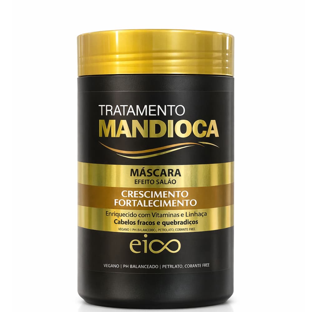 Eico Máscara Creme Hidratação Tratamento Mandioca 1kg Crescimento Força Brilho Maciez Filtro Solar Vitamina e Linhaça