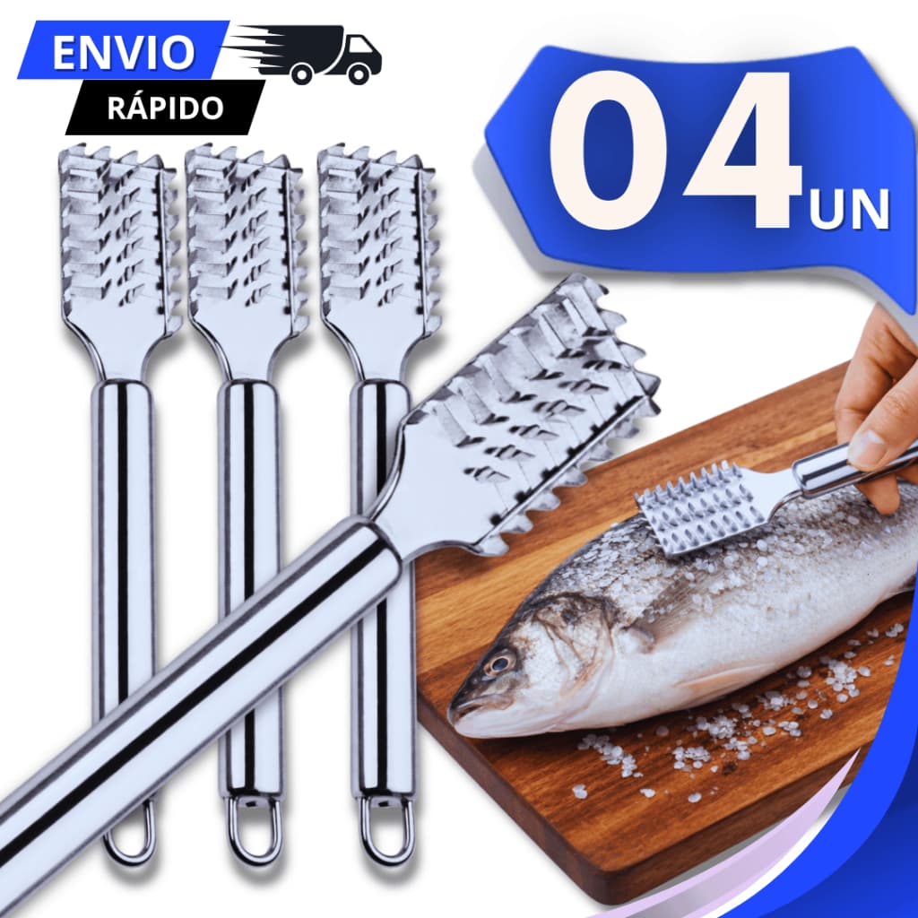 Kit Escamador Removedor Escama Inox Descamador Limpa Peixe Profissional Domestico Utensílios