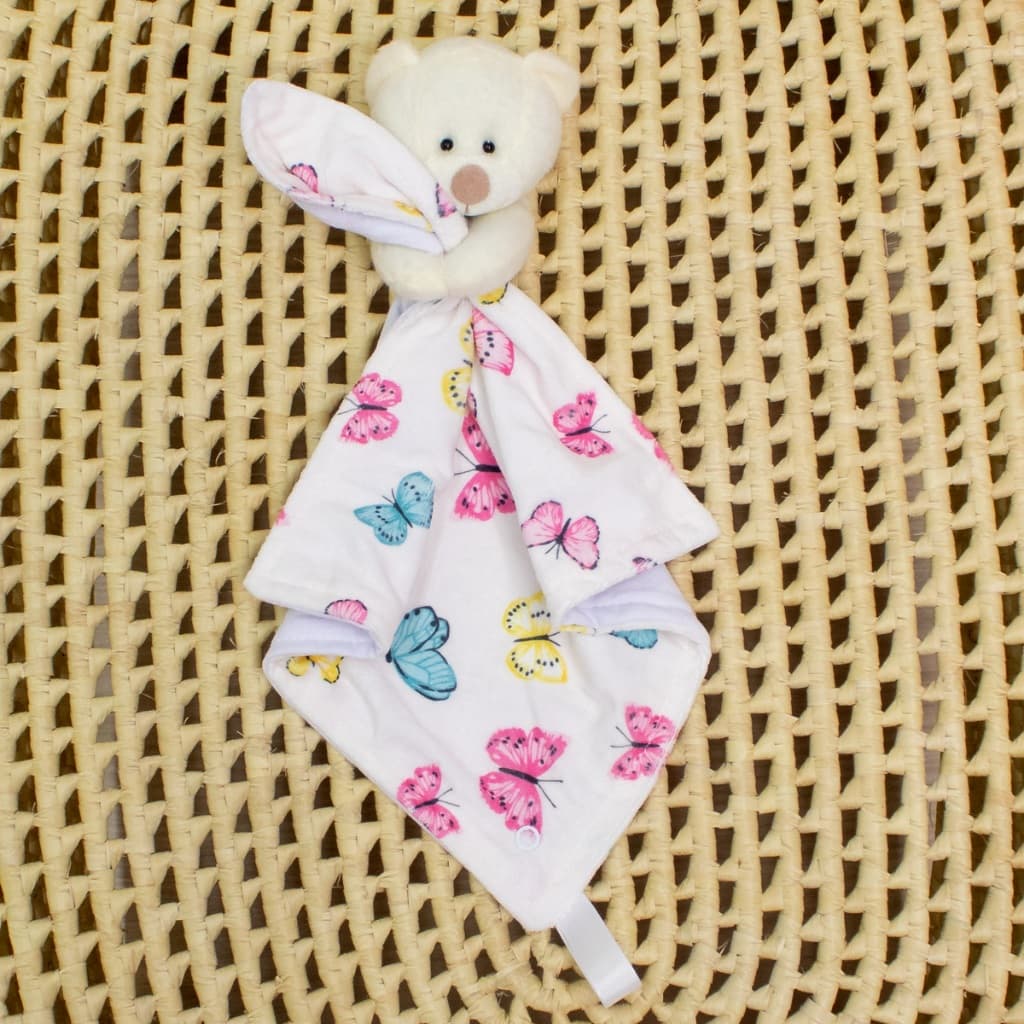 Naninha Menina Plush Borboletas Forro em Algodão com Prendedor de Chupeta Paninho Aconchegante