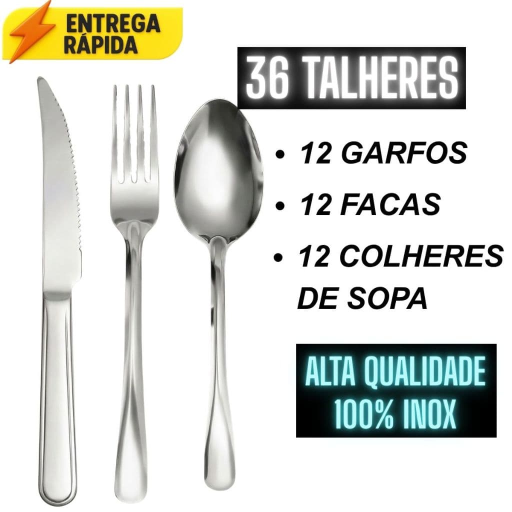 Jogo de Talheres 18/36/54/72 peças Aço Inox Facas Garfos e Colheres de Mesa Jantar